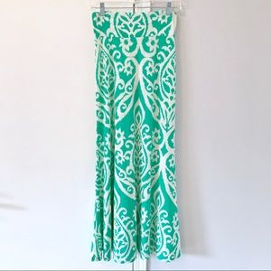 Turquoise and White Ikat Maxi Skirt Size Medium